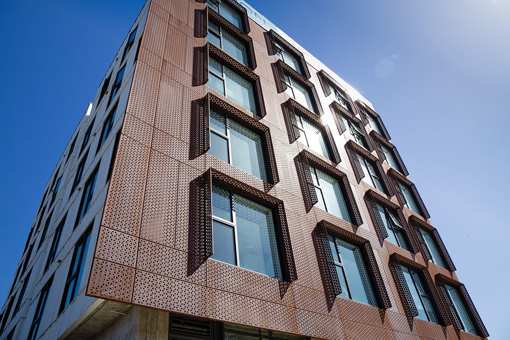 BOK Modern bracketed sunshade covers on apartment exteriors