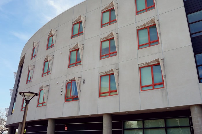 BOK Modern bracketed sunshade covers on apartment exteriors