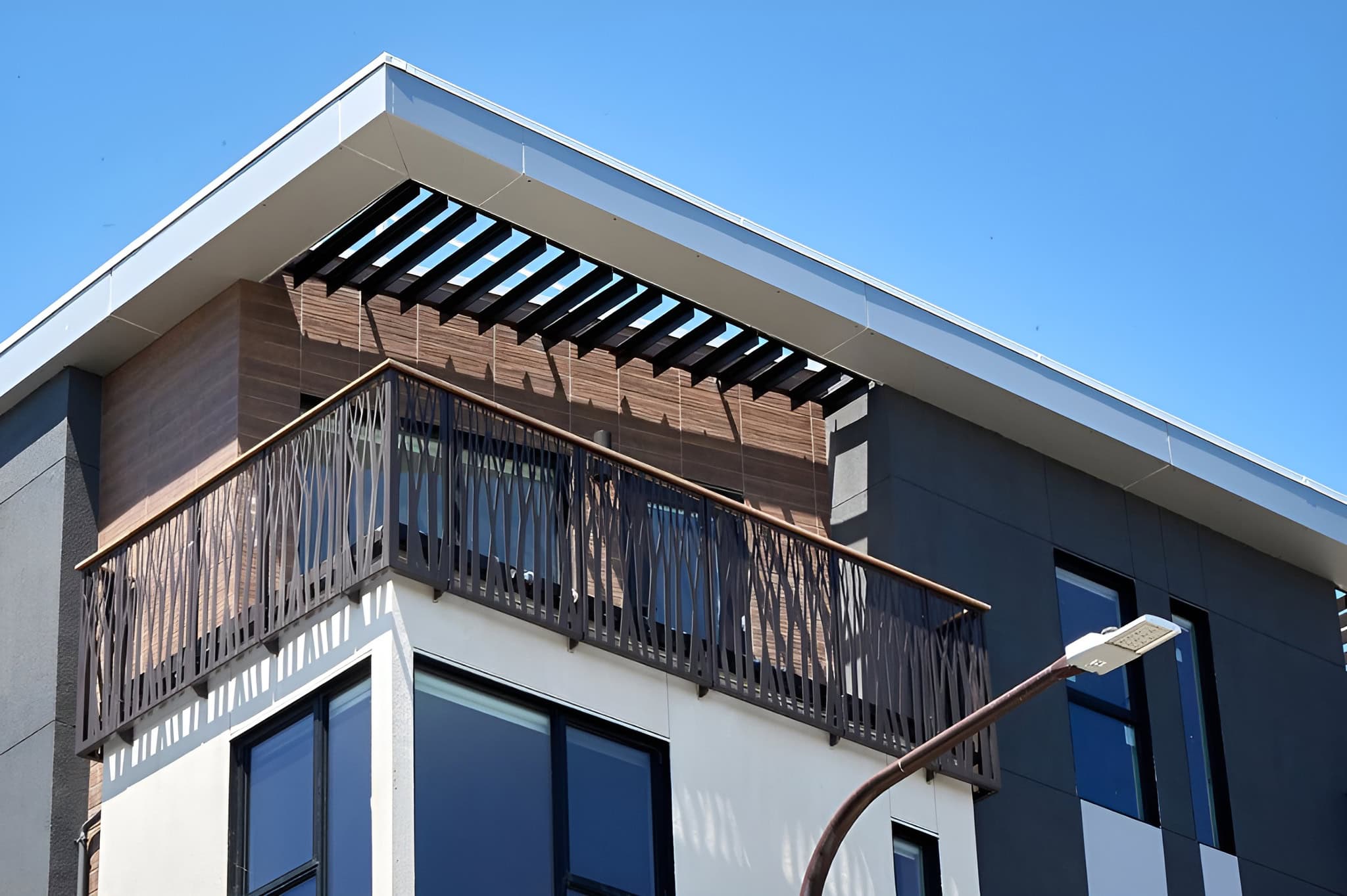 BOK Modern direct mount canopy cover above apartment balcony