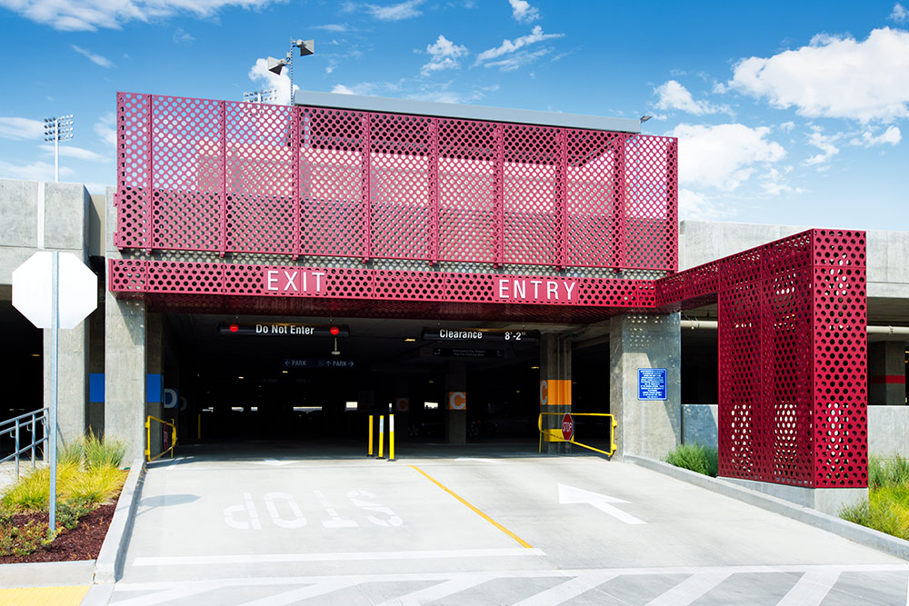 BOK Modern facade and cladding on parking garage entrance and exit