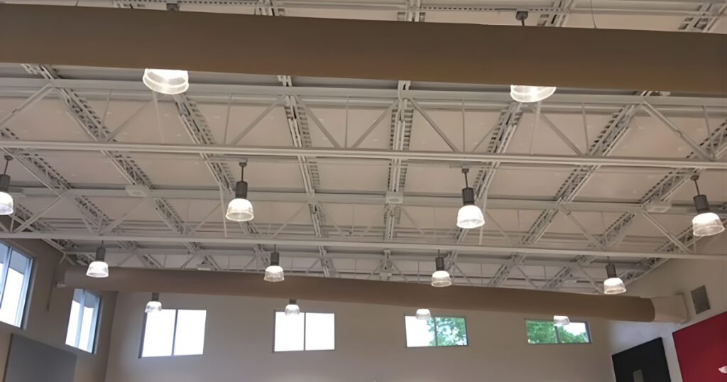 MBI Spectrum acoustical ceiling panels installed for indoor gym