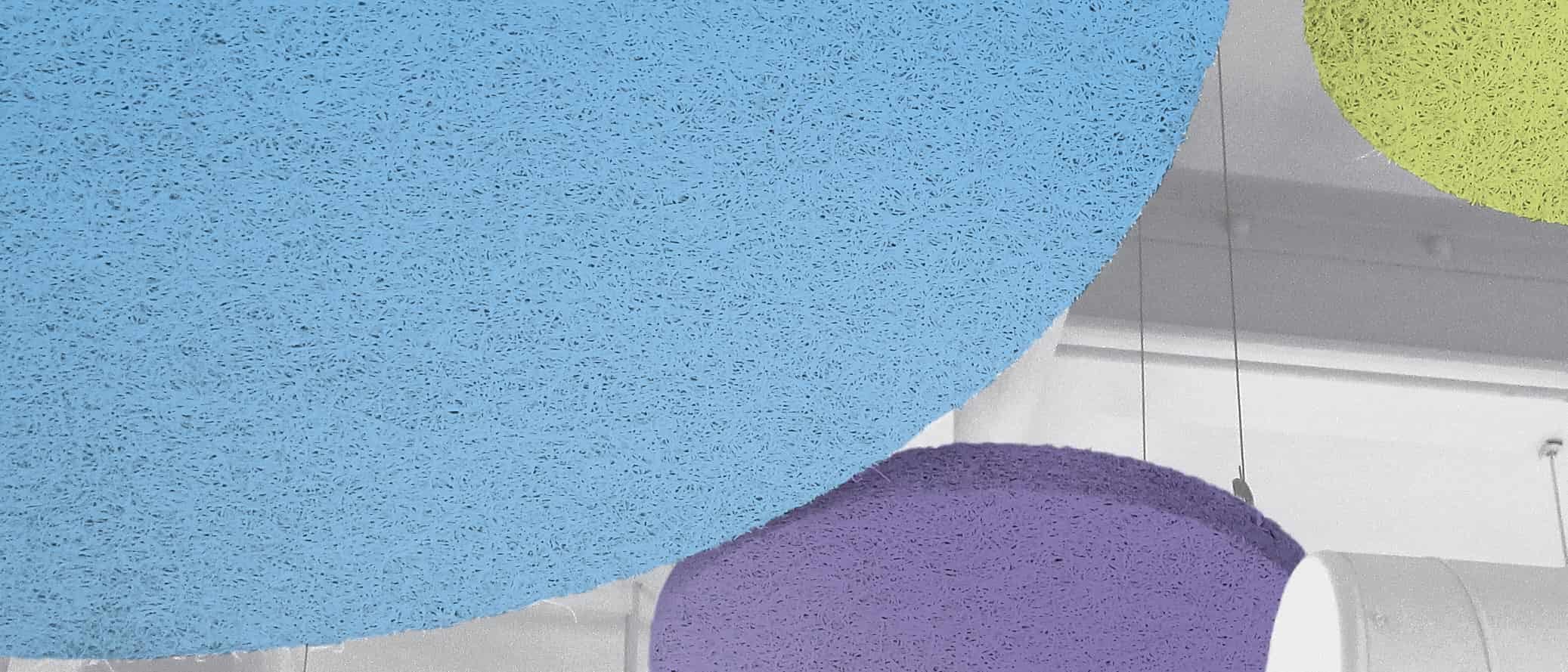 Green, blue, and purple Tectum cloud shapes and materials