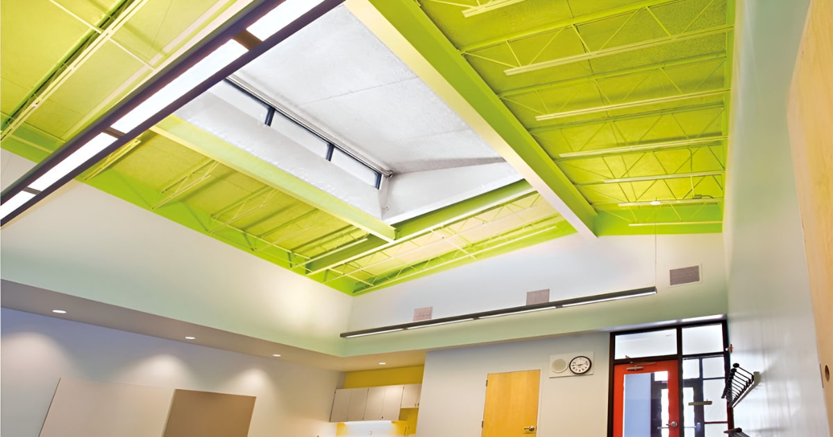 Bright green Tectum EN roof deck