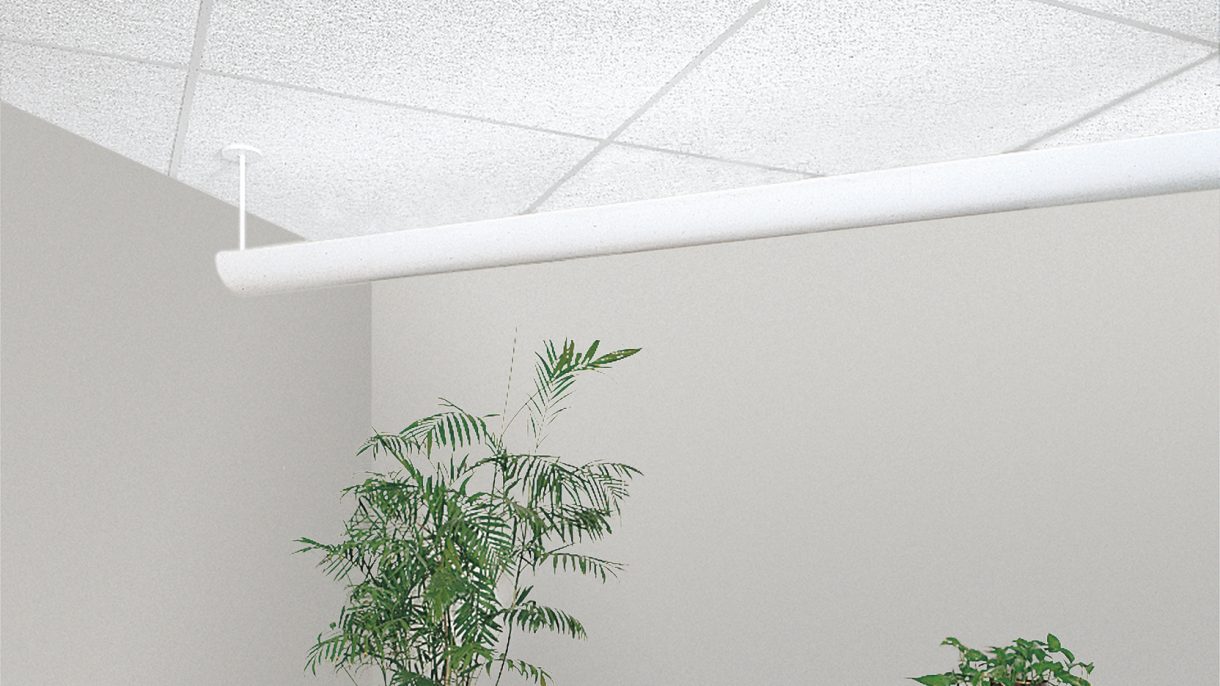 Tectum Lay-In Ceiling Panels closeup with light fixture attached