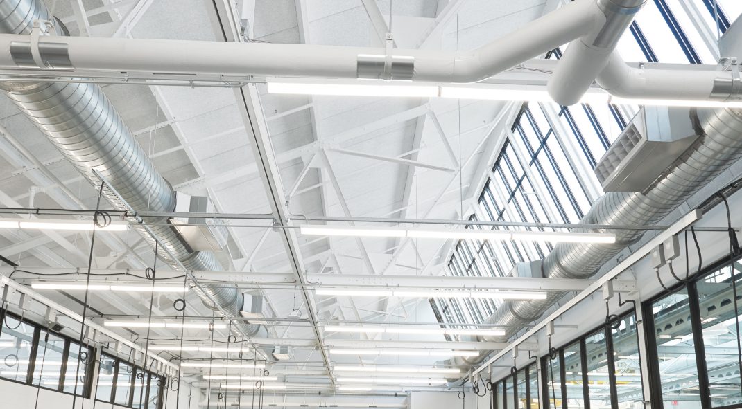 Tectum roof deck in industrial warehouse